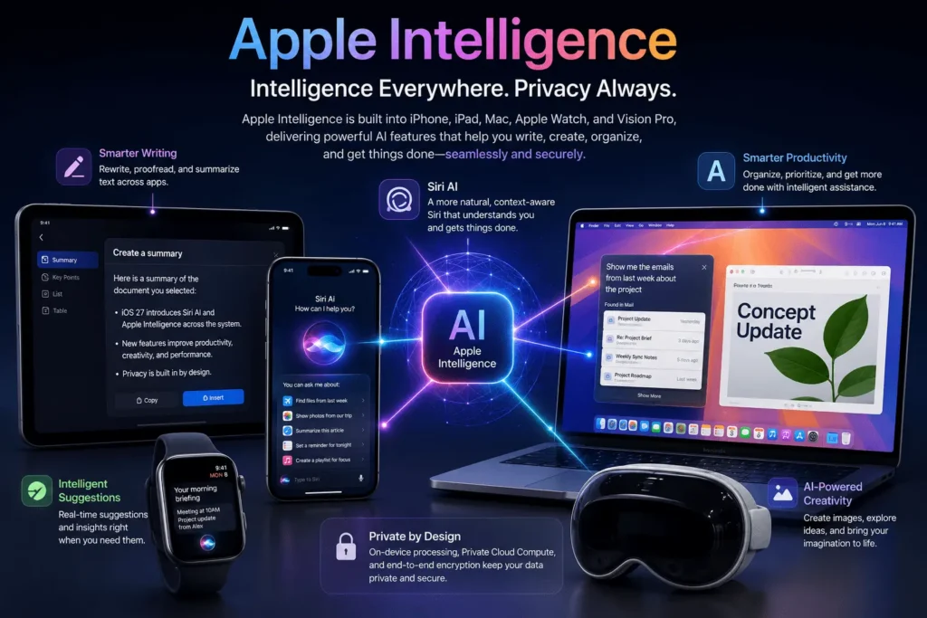 Apple Intelligence powering AI features across Apple devices